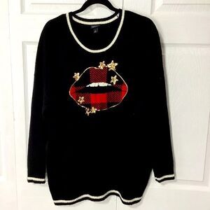 Torrid Holiday Lips Sweater Buffalo Check Black Sparkly Stars Sweater Torrid 2